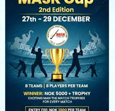 The excitement is back! Join us for the Second Edition of MASK Cup at Klemetsrud Flerbrukshall from 27th–29th December. 🔥 High-energy cricket | Competitive action | Big moments 📌 Check the poster for full details & registration info. 👉 Don’t miss out! #MASKCup #MaskCup2 #CricketTournament #IndoorCricket
